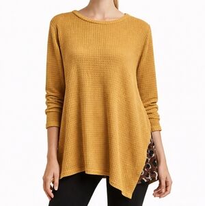 Riah Mustard Waffle Knit Long Sleeve Sweater
